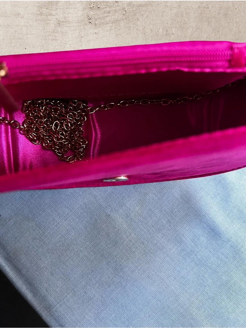 Elegant Fusia Half-Moon Evening Clutch with 3D Floral Embellishments